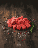Beef cubes hand-cut fresh on butcher paper at Boucherie Beirut Laval
