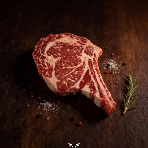 Ribeye steak raw — rich marbling detail, Certified Angus