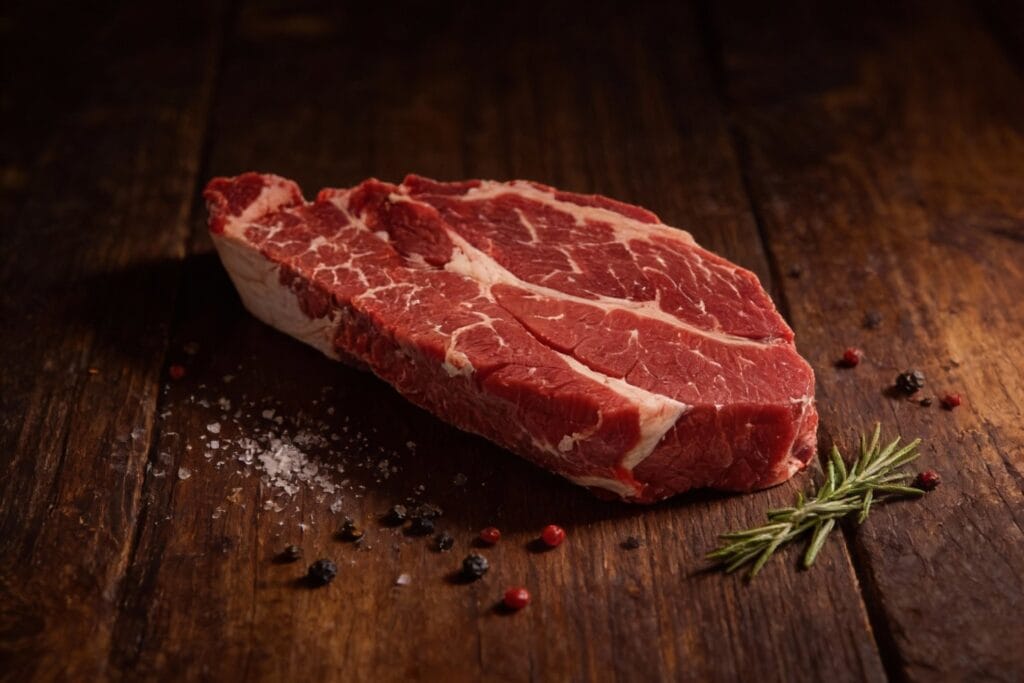 Beef chuck roast in french showing English to French translations for Quebec butcher shops