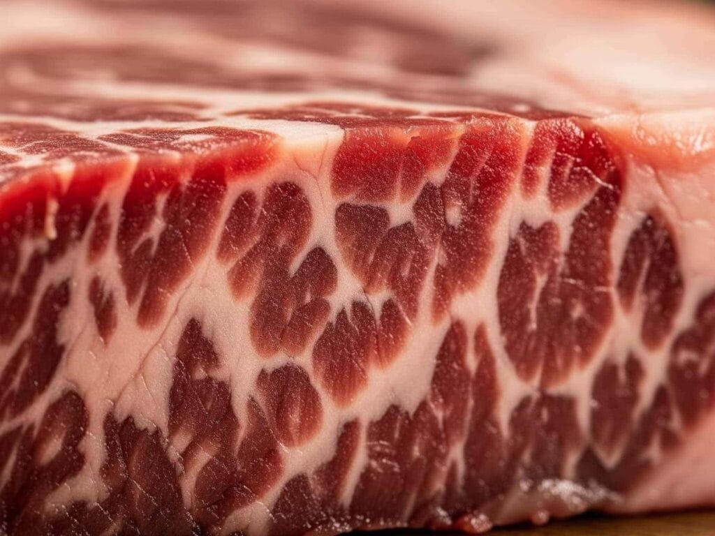 Grill wagyu steak Fullblood 9+ showing extraordinary BMS marbling close-up – Boucherie Beirut Laval