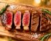 Steak doneness guide showing five levels from rare to well done side by side