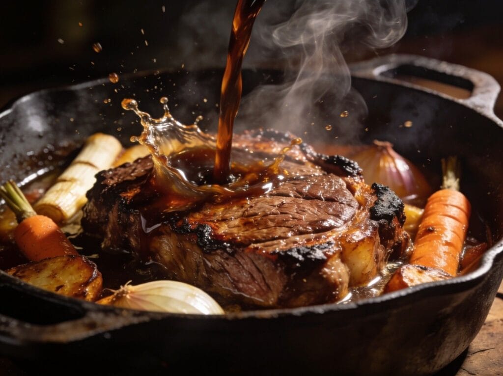 Braised Beef in Dutch Oven with Broth Pour Boucherie Beirut | Boucherie Beirut Best cuts for slow cooking braised in a Dutch oven with beef broth carrots and onions – Boucherie Beirut Laval