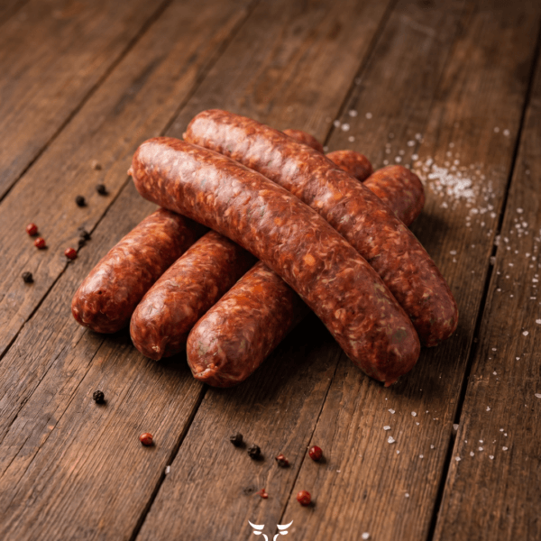 Merguez beef sausage on wood — Boucherie Beirut halal butcher Laval