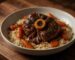 Recette de jarret de bœuf braisé avec os à moelle sauce brillante et carottes servi sur riz vermicelle